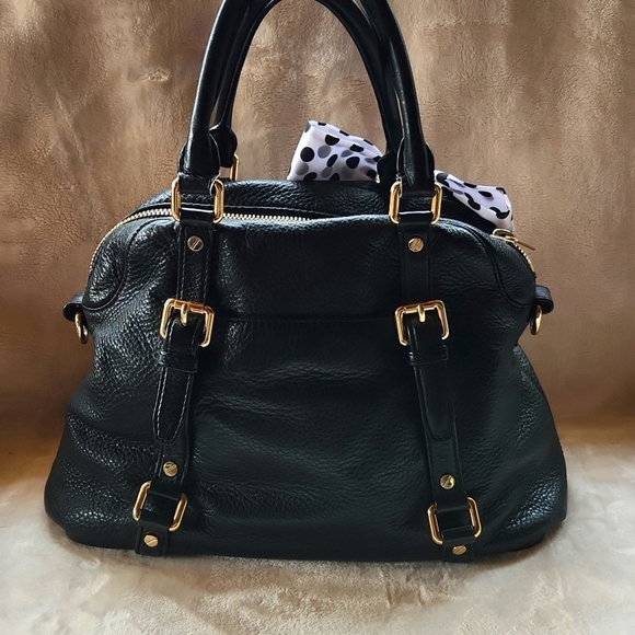 Michael Kors Black Satchel with Gold Hardware and Polka Dot Scarf - Picture 5 of 7